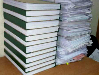 Подборка, фальцовка (с изъятием скрепок, скоб, разброшюровкой дел)